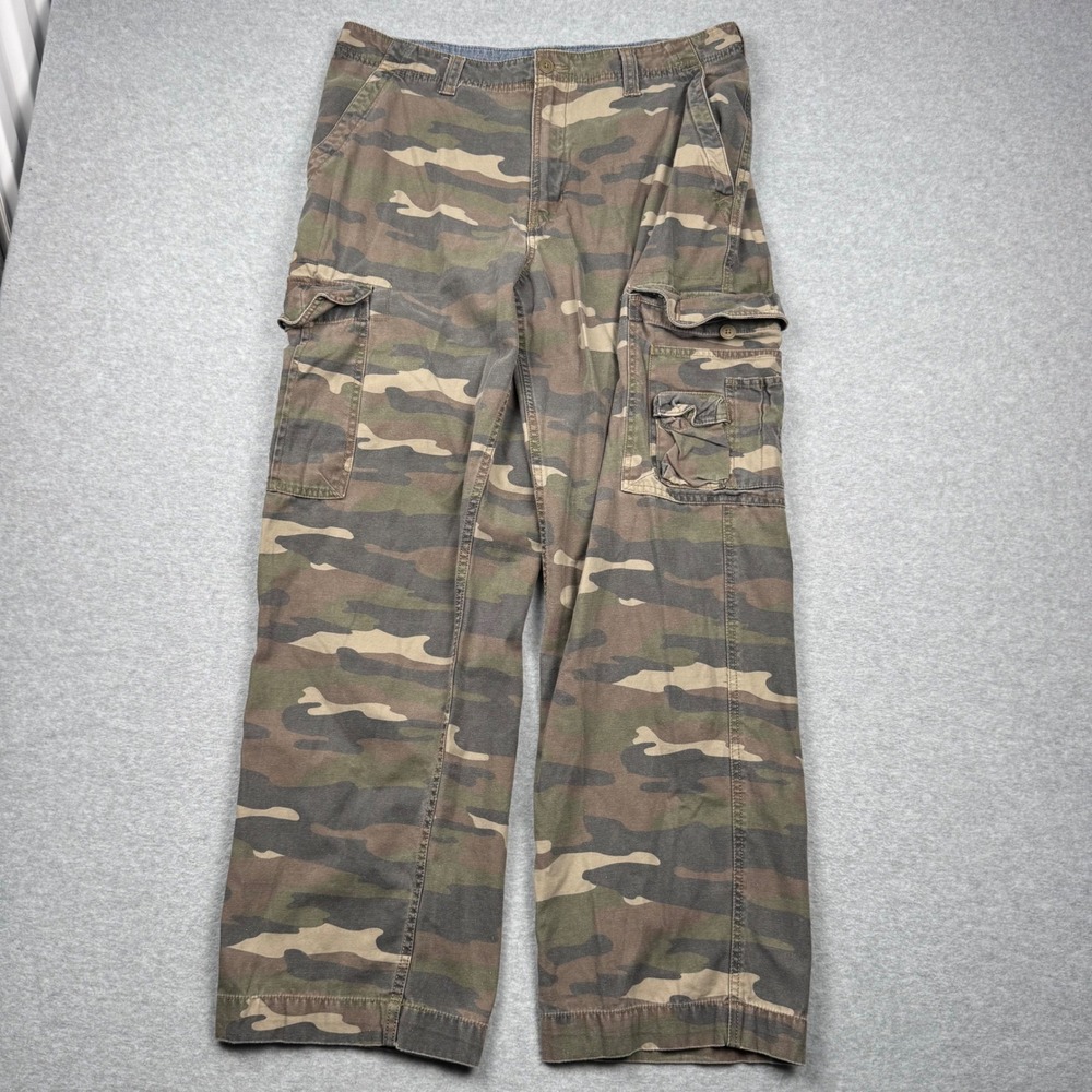 Vintage Faded Glory Mens Camo Cargo Pants 36x32 Y2K baggy Straight Leg Utility